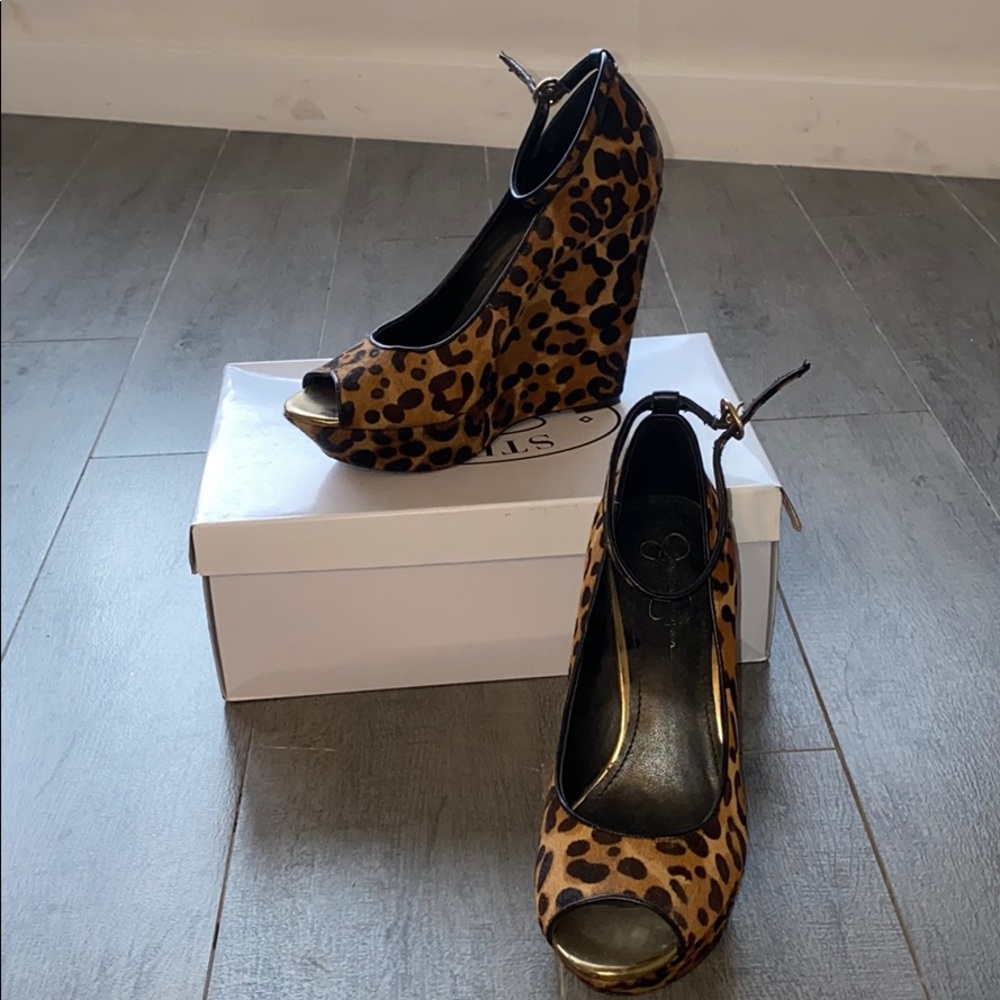 Cheetah print wedge heels
